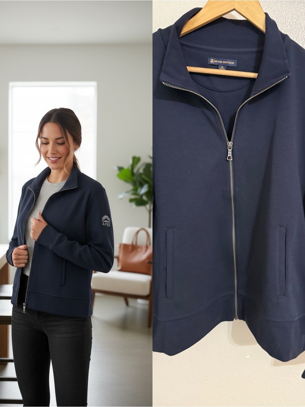 Brooks Brothers Navy Full Zip Jacket XL Women’s APEX Logo